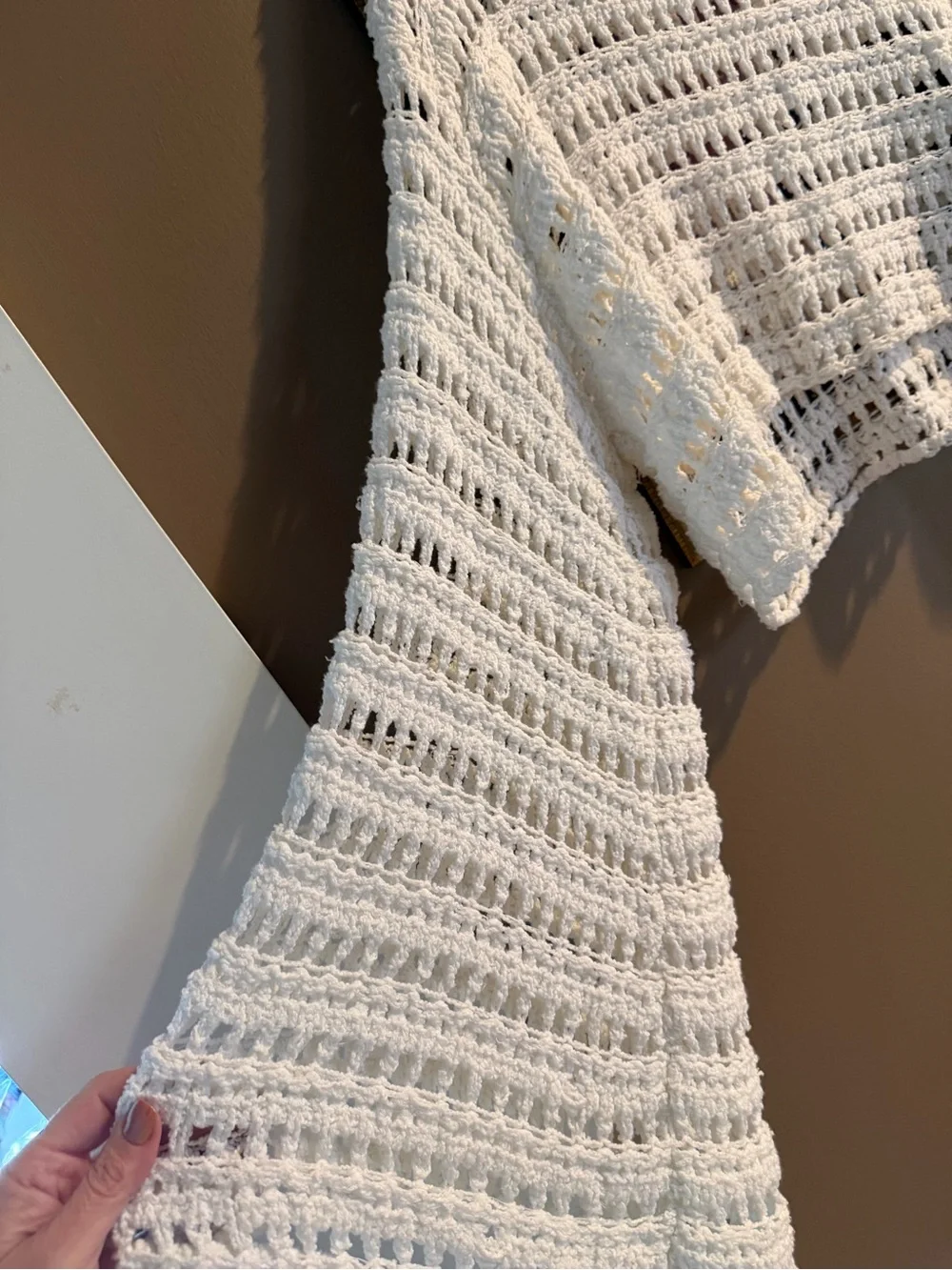 Free People white/cream Open-Knit Crochet Sweater small